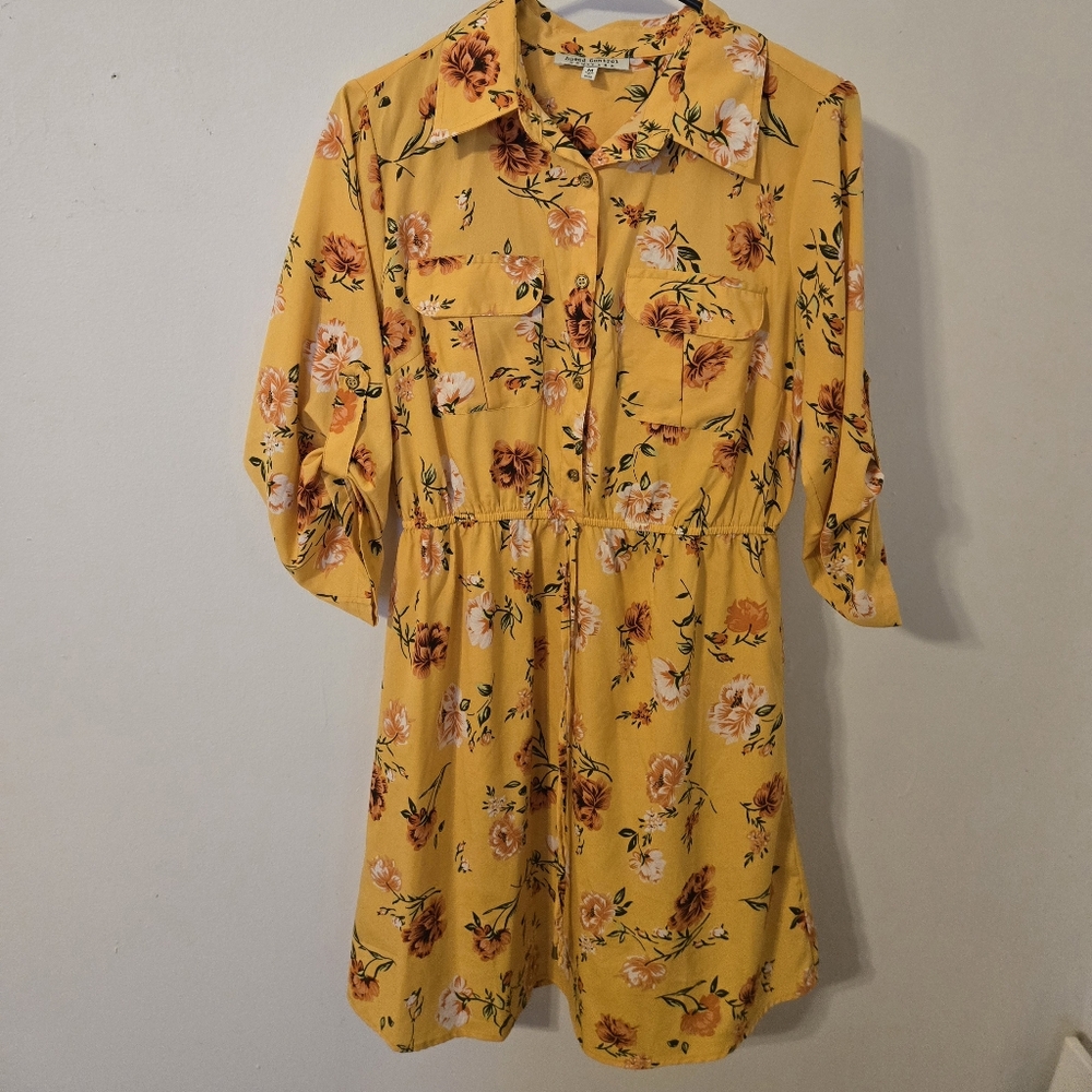 Speed Control Yellow Floral Long Sleeve Dress